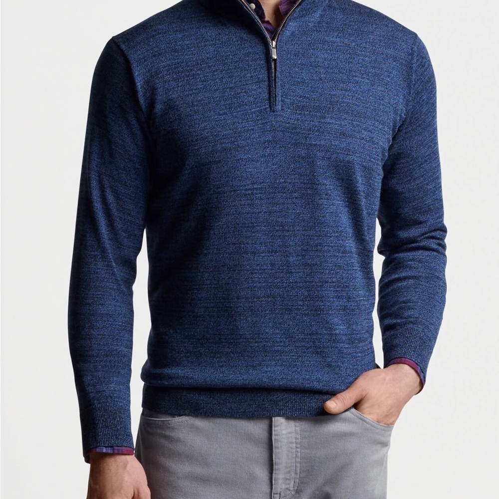 Peter‎ Millar Autumn Crest Quarter Zip Merino Wool Sweater Men's XXL Indigo Blue